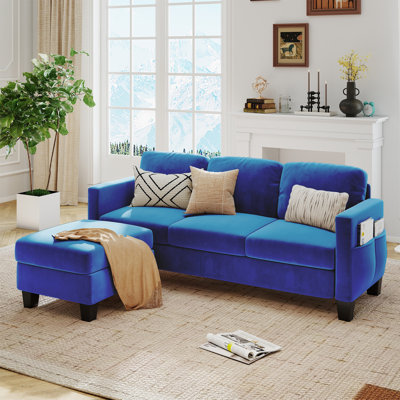 67" Velvet Upholstered Sofa L-Shaped Sofa Modular Sofa With Storage Reversible Ottoman