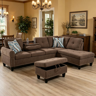 97.5 Wide Modern L-Shaped Sectional Sofa With Storage Ottoman