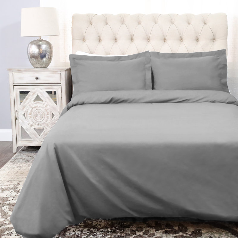 Ensemble de housse de couette 100% coton 300 fils 300 fils, Housse de couette double / grande et 2 taies déco, Perle fumée