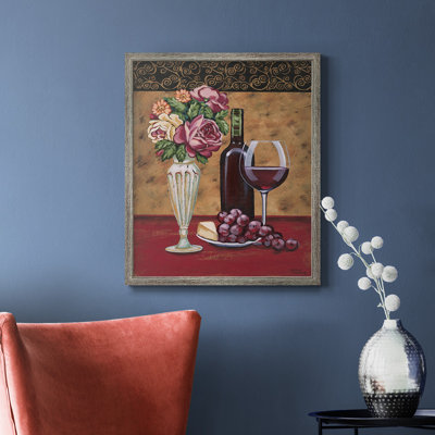 «Vintage Flowers and Wine I», toile encadrée de qualité supérieure - prête à être accrochée