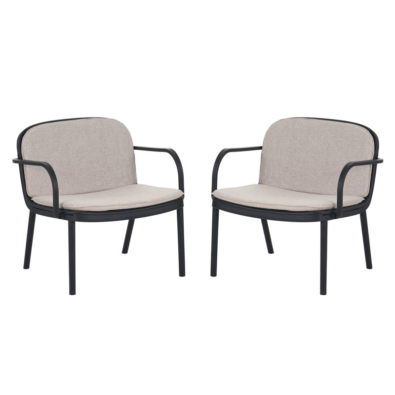 Fauteuil club d'extérieur en polypropylène Luna, structure noire avec coussin beige, ensemble de 2