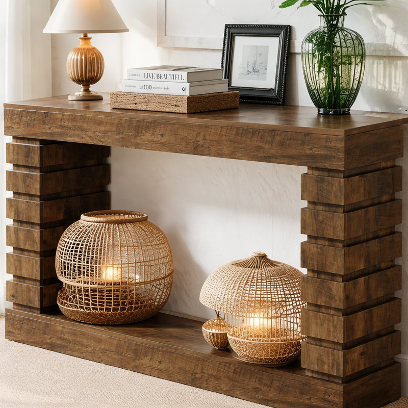 Console 70,8 "rectangulaire avec base géométrique pour le salon, Brown