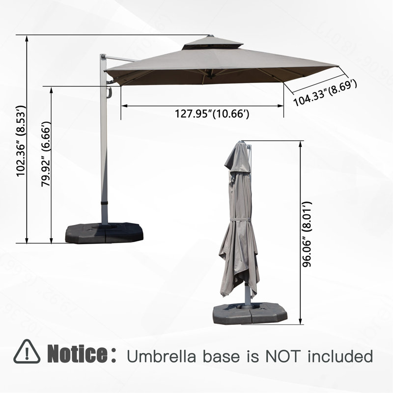 Parasol en porte-à-faux rectangulaire 9 'X 11' avec mât central, gris (base non incluse), Gris