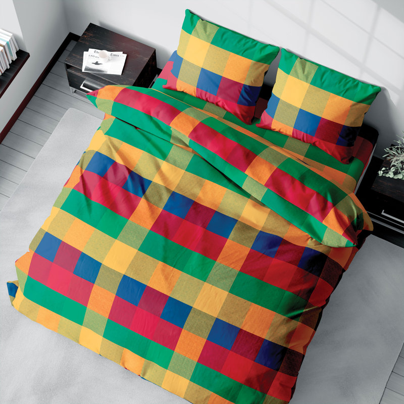 Cotton Chequered Duvet Cover Set with Pillowcases