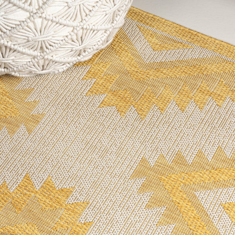 Tapis jaune / crème Kyona, Rectangle 7 pi 10 po x 10 pi