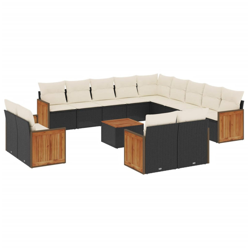  Ensemble de canapé de jardin noir, Coussin blanc crème / structure noire
