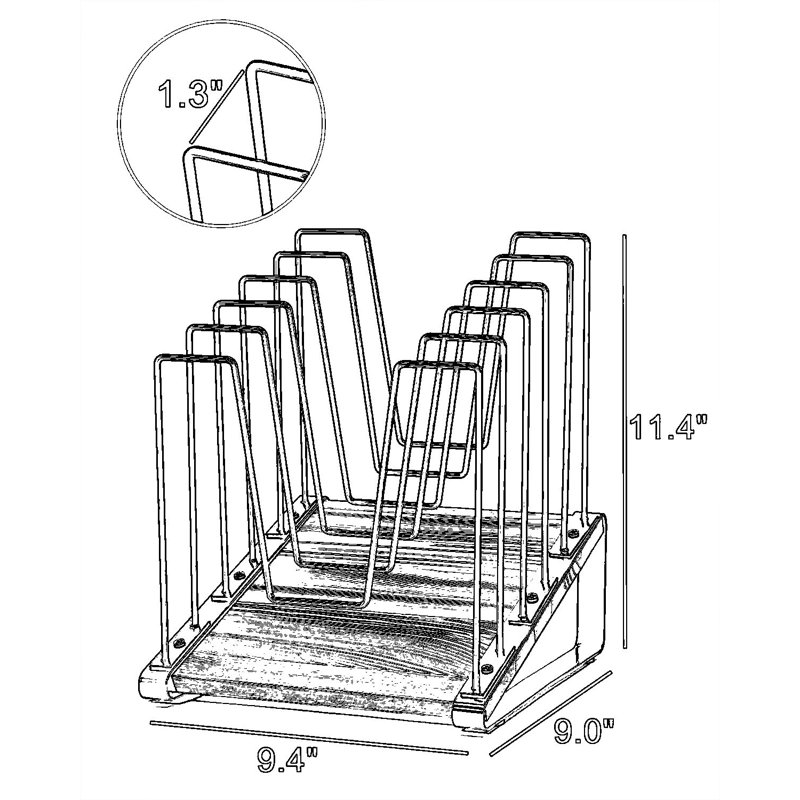 Classeur de bureau vertical avec base en bois, porte-documents en métal à 5 sections