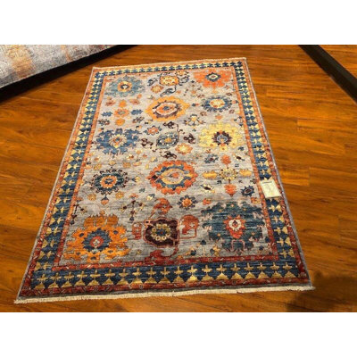 Tapis afghan en laine noué à la main Bijar tapis 4 x 6, tapis de style persan tribal, tapis géométrique bleu, tapis traditionnel fait à la main