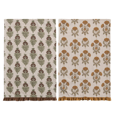 Cotton Ruffle Tea Towel with Botanical Print