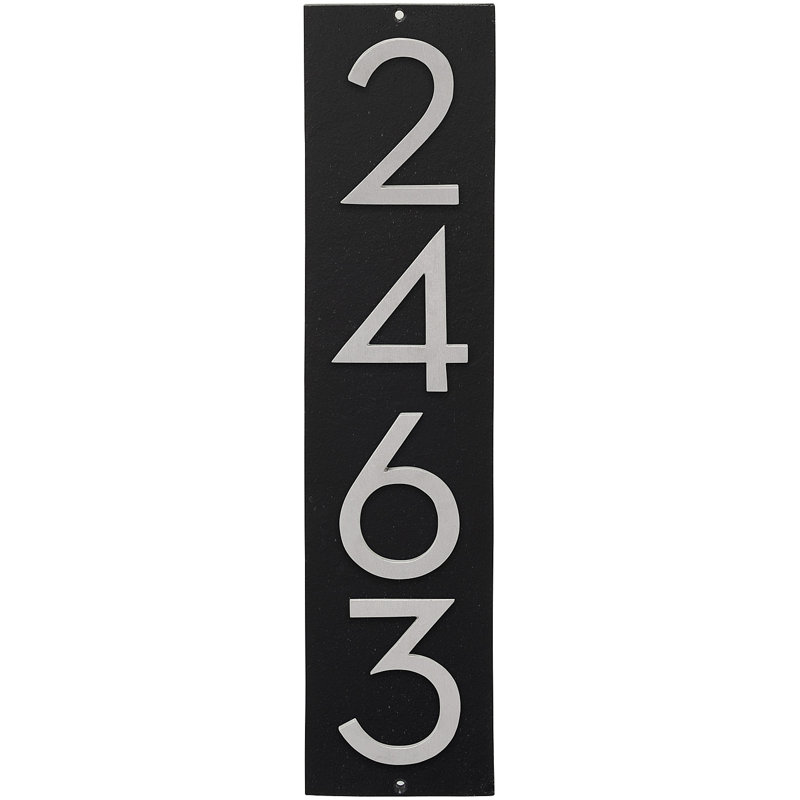 Plaque d’adresse murale flottante linéaire, Noir, Argent