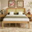 Lit plateforme en bois de pin avec tête de lit en rotin, cadre de lit bohème naturel avec rangement sous le lit, aucun sommier nécessaire-223310056