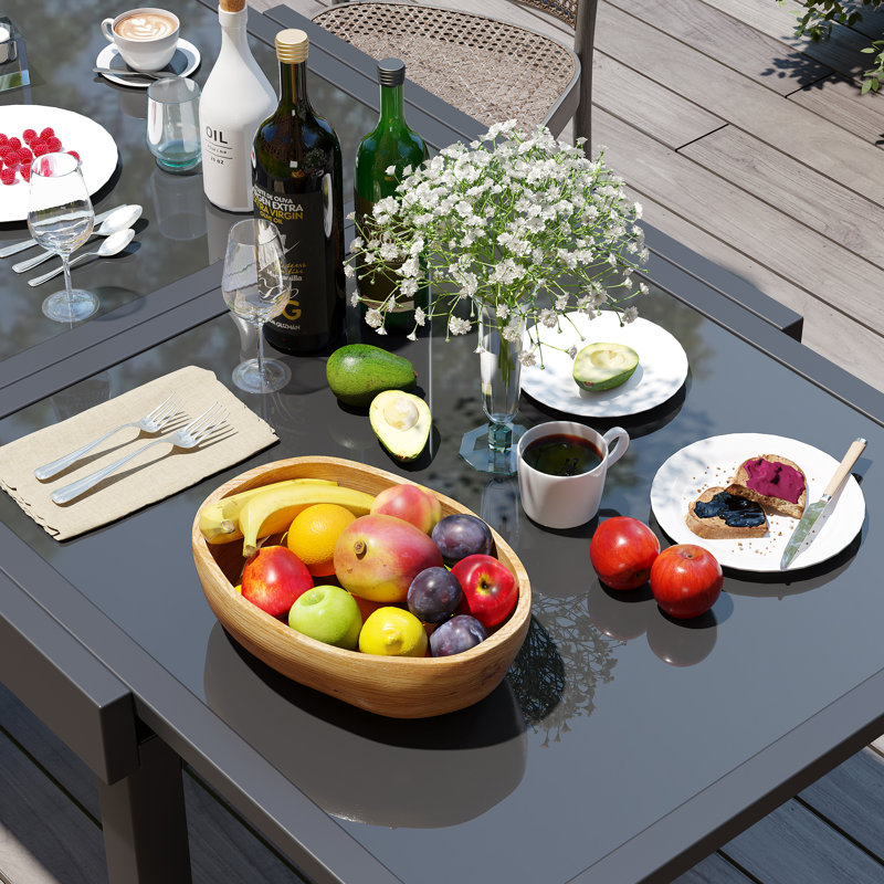 Dark Gray Extendable Aluminum and Glass Outdoor Dining Table