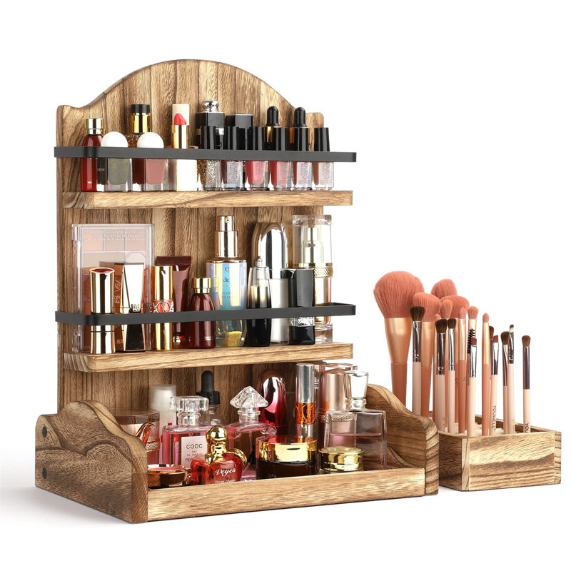 Cyprio Wood 3 Compartment Makeup Organizer
