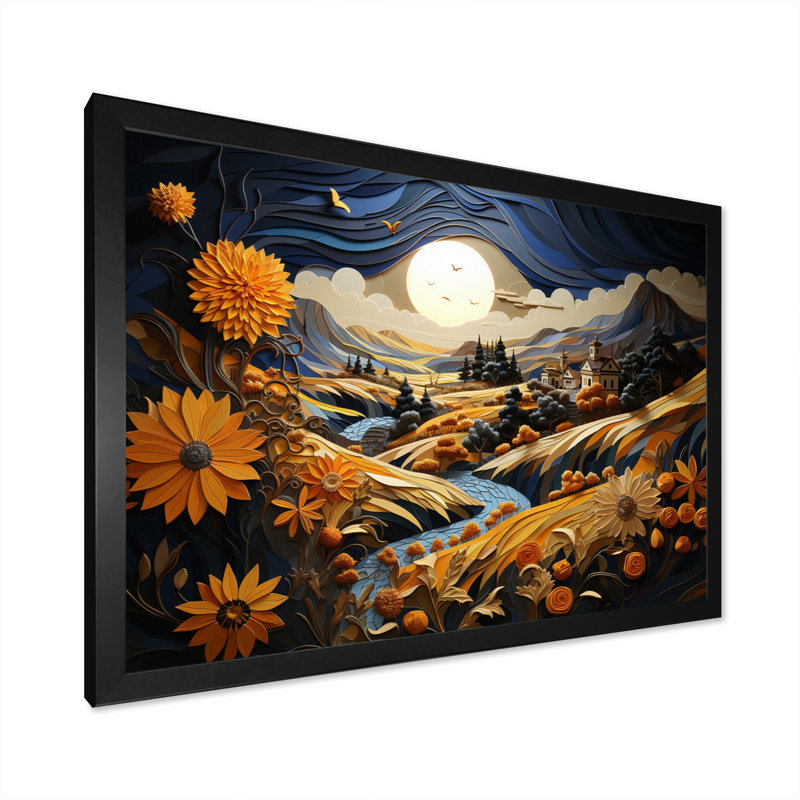 «Farmhouse Fields of Gold III», reproduction sur toile, H 16 po x l 32 po x P 1 po, Cadre photo noir