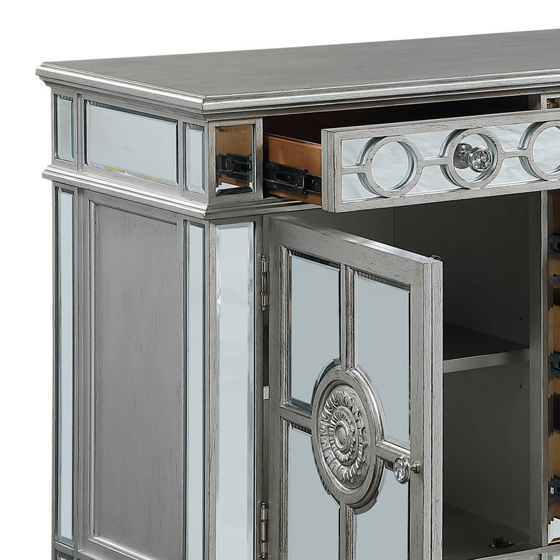 Motana 68"L Rectangular 6-Drawer Server in Mirrored and Antique Platinum