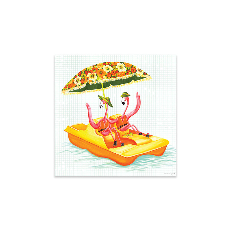 Impression de bateau à pédales flamants roses sur verre acrylique, H 24 po x l 16 po x P 0,25 po