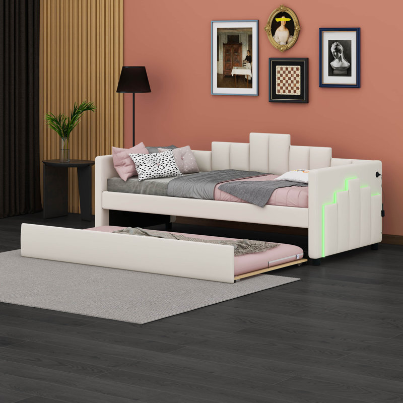 Lit de jour simple avec couchette Jevonda, Beige