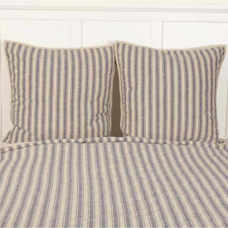 Market Place Blue Quilted Euro Sham, Blue Striped