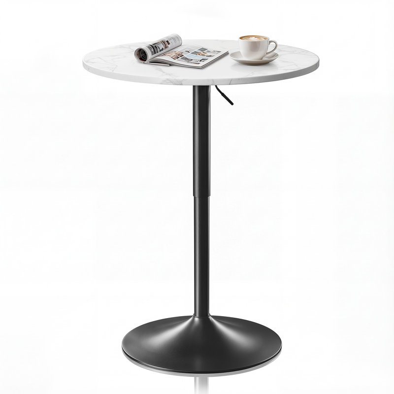 Valencia Holton Adjustable Height Round Bar Table Bistro Pub Table With Sturdy Metal Base And MDF Top For Dining Room, Kitchen, Or Patio