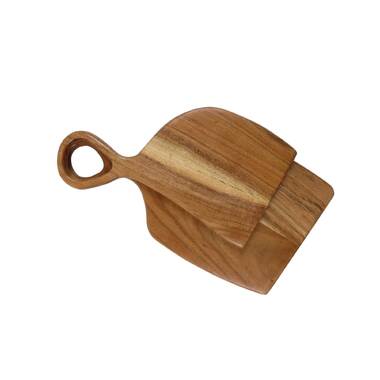 Creative Co-op Round Small Suar Wood Cutting Board with Handle, Natural