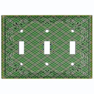 Metal Light Switch Plate Outlet Cover (Green Check Elegant Victorian Tile   - Single Toggle)