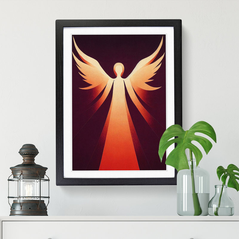 FRM-V0523-96X Angel Patchwork - Single Picture Frame Print, 64cm H x 46cm W x 2cm D, Oak Framed