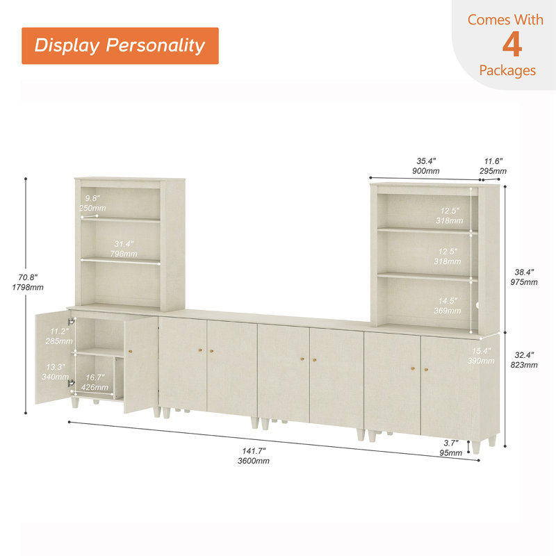 Lysiane Entertainment Center With Bookshelves And Cabinets For 75" Tvs, Beige