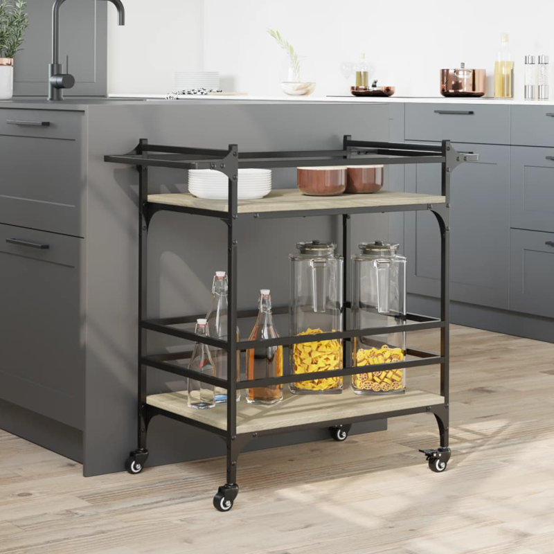 Newlon Metal Bar Cart, Sonoma Oak