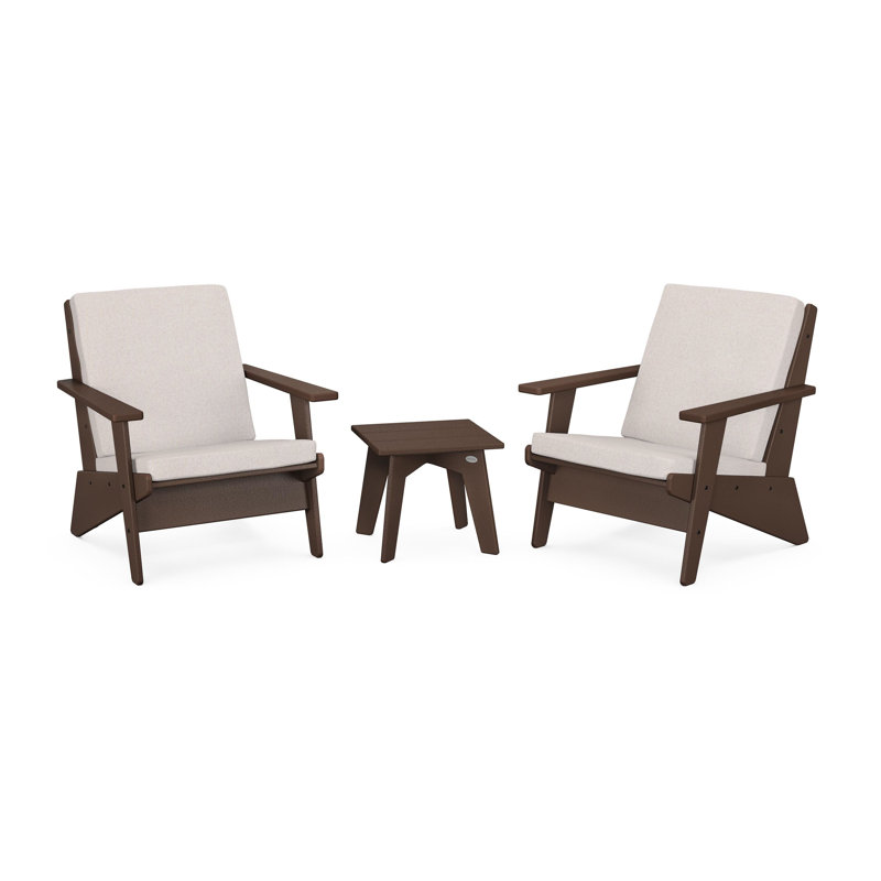 Riviera Modern Lounge 3-Piece Set, Dune Burlap, Mahogany