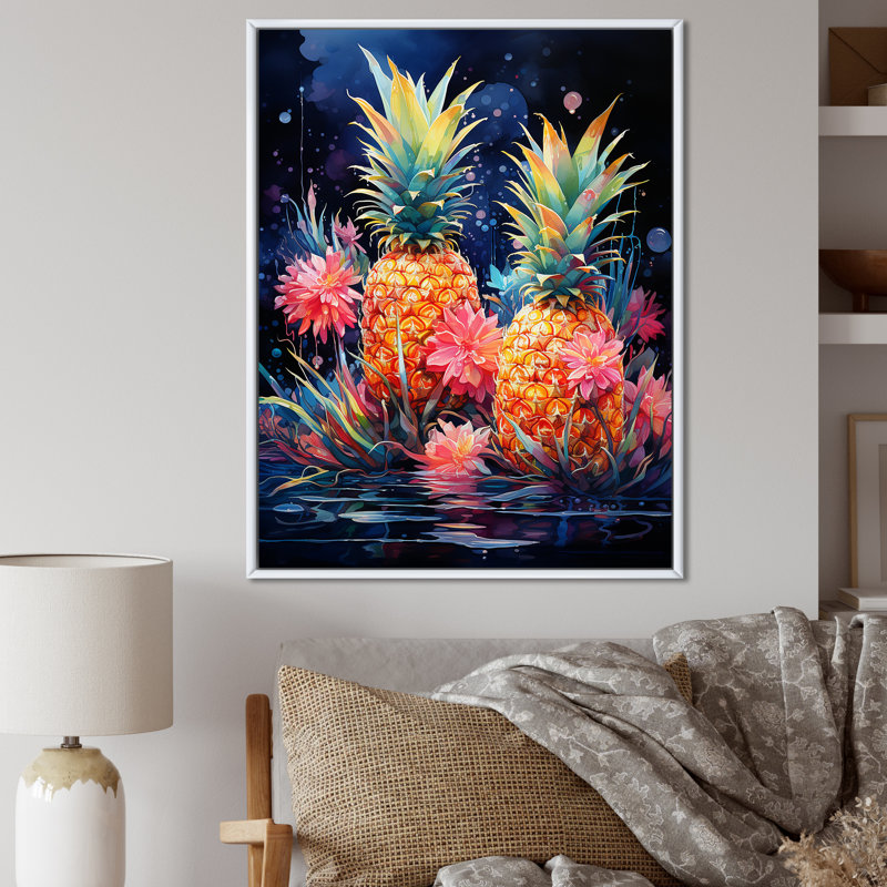 Vert et jaune, ananas cosmique IV - ananas, art mural, Gold Picture Framed, 40" H x 30" W