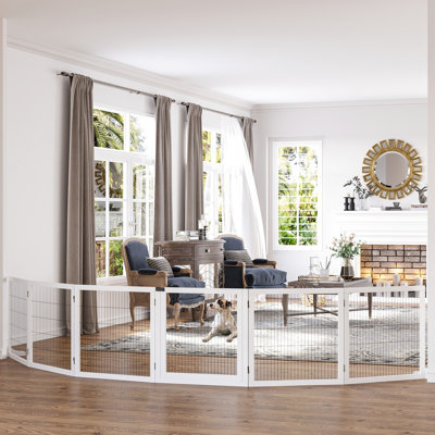 170" Freestanding Wooden Dog Gate, White. Foldable Pet Gate. 6 With 2 Support Feet. Stable Construction. Easy Entry. For Small To Medium Dogs. Ideal For House Doorway, Stairs, Hallway Wooden. Barrier