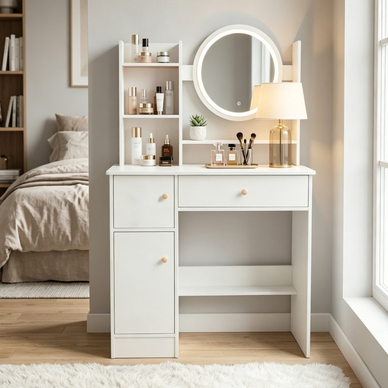 Coiffeuse pour coiffeuse avec tiroir, coiffeuse avec miroir, coiffeuse, coiffeuse pour chambre à coucher, vestiaire