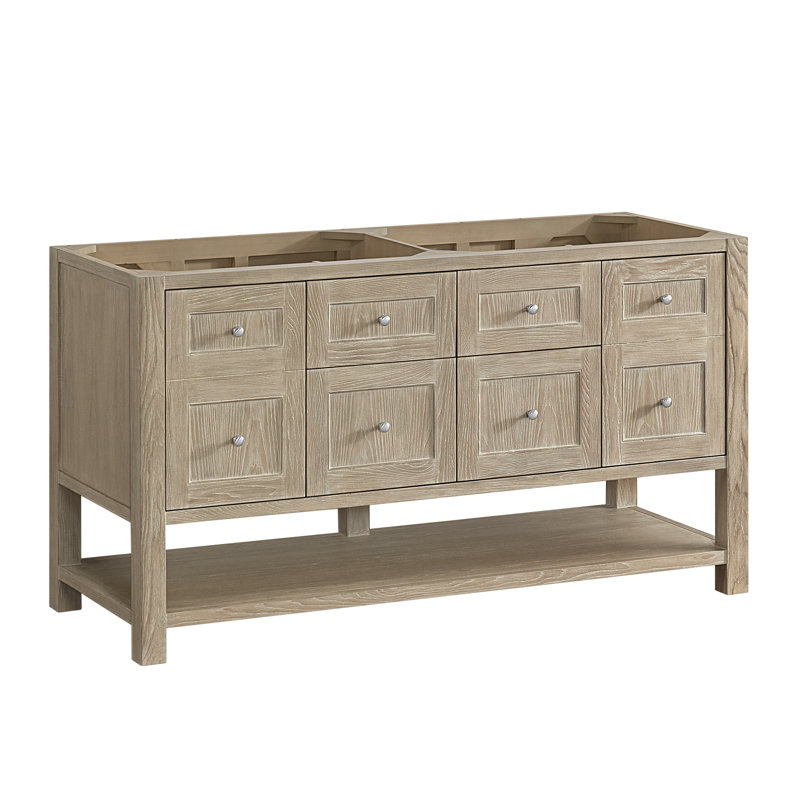 Breckenridge 59.88'' W Double Bathroom Vanity Base, Whitewashed Oak