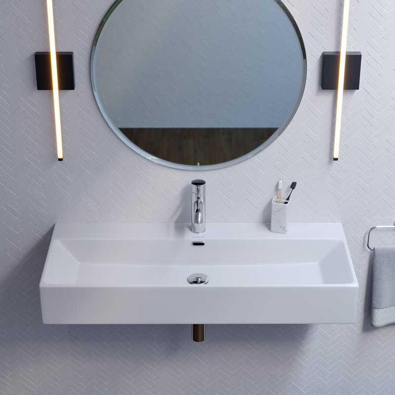 Claire 40" Rectangle Wall-Mount Bathroom Sink, Glossy White, Glossy White