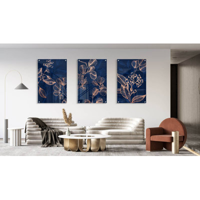 Feuillage bleu foncé - ensemble de 3 reproductions sans cadre