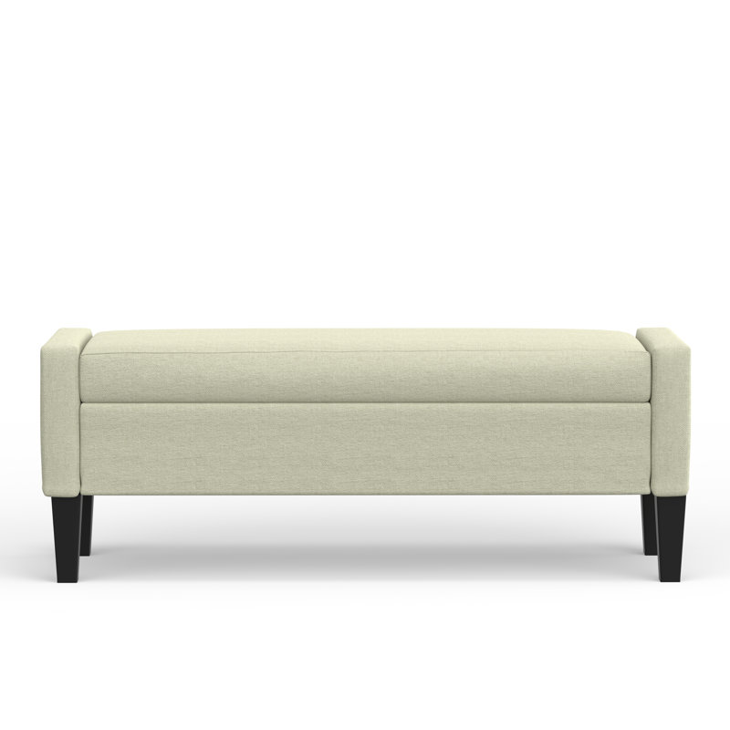 52" Upholstered Storage Bench With Truncated Arms, Beige