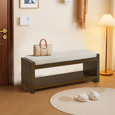 47"W Upholstered Entryway storage bench with storage, Cushion and Lower Storage Shelf