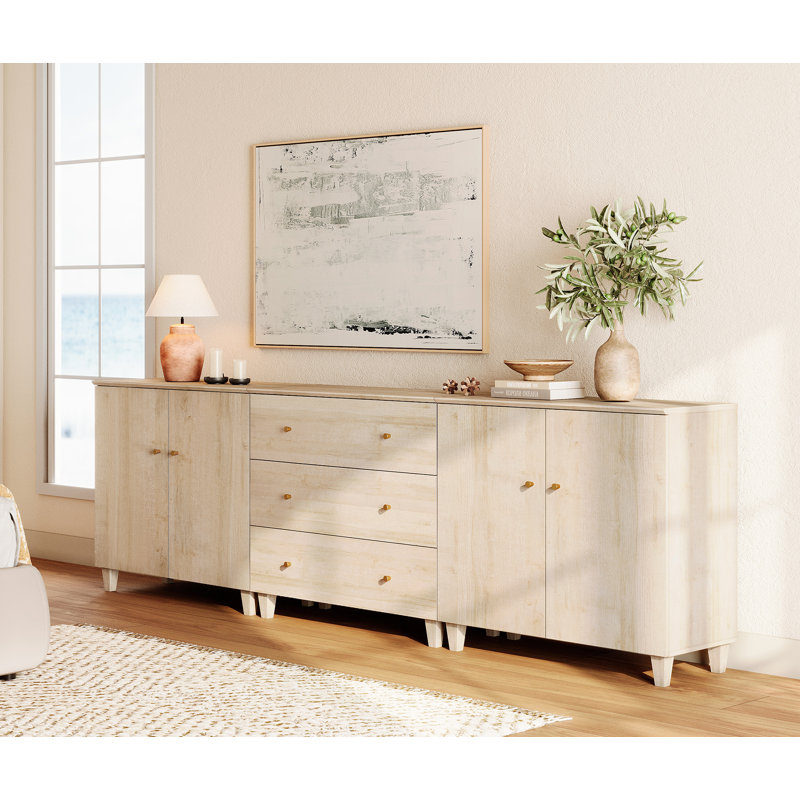 Lysiane 3-In-1 Dresser Chests With 3 Drawers And 2 Cabinets For Bedroom, Biscotti