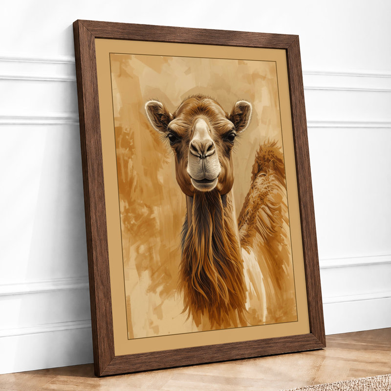 Camel Study Boho - Framed Print, A2 - 59.4 x 42.0 cm, Walnut