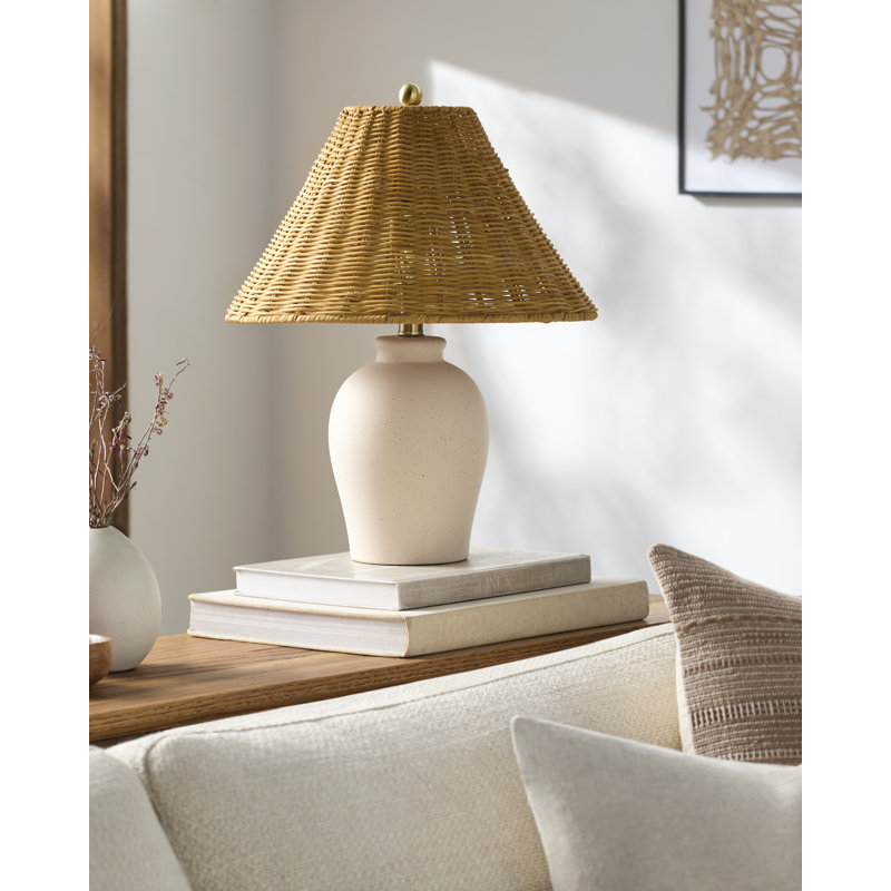 Chemise Table Lamp, Shell, Wicker, Brown