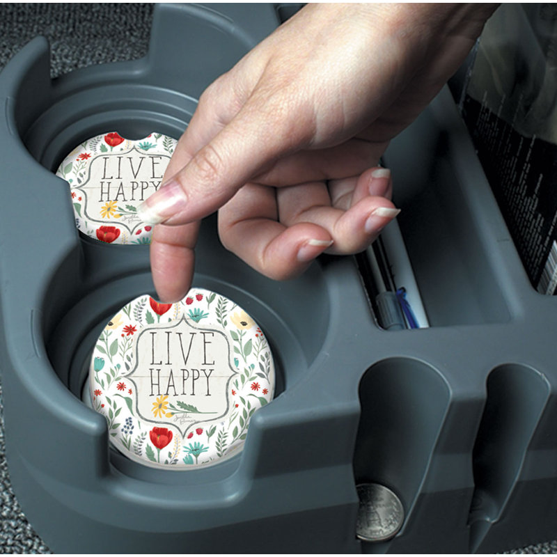 Stoneware Round 2 Piece Car Coaster Set
