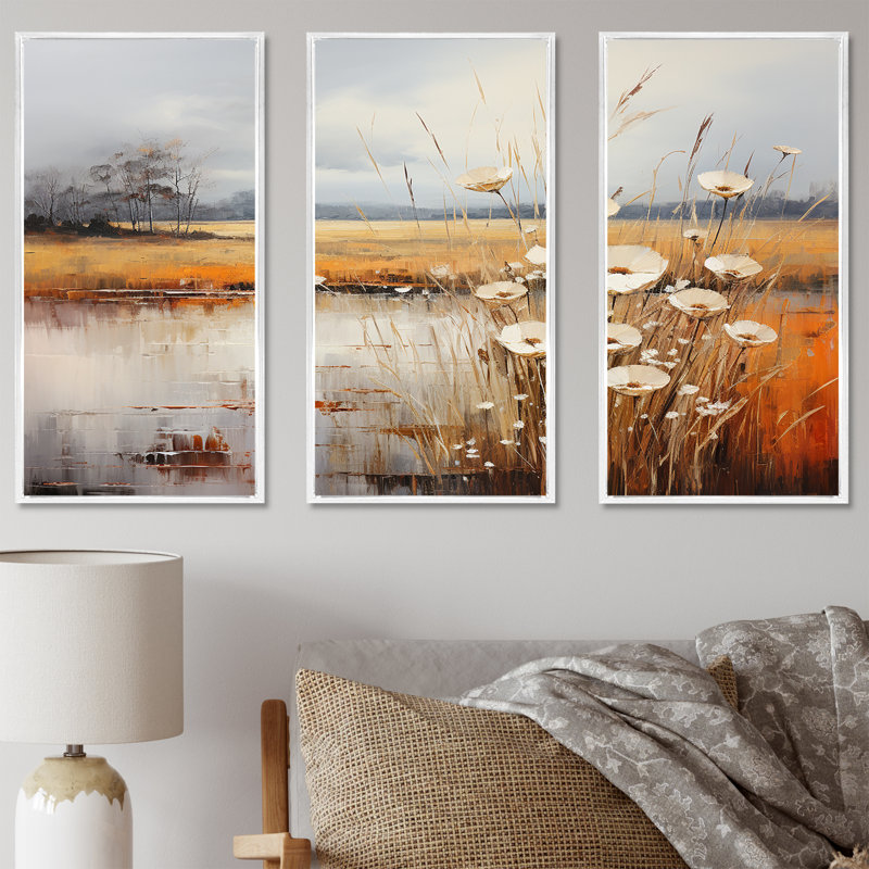 «Infinite Fields Minimalisme Prairies IV», ensemble d'art mural prairies, H 40 po x l 60 po x P 1 po, Cadre flottant blanc