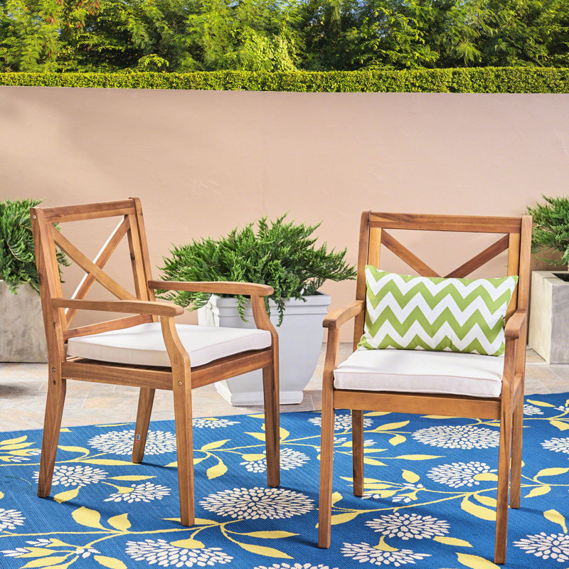 2Pcs Dining Chairs With Cream Cushions - Suitable For Backyard Gatherings Wood, Comfortable Seating Outdoor Use Solid Versatile Patio, Deck, Garden And Stylish