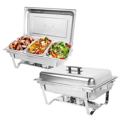 2-Pack Rectangular Chafing Dishes for Buffet with 3 1/3 Size Pan 8QT Chafing Dish Buffet Set Stainless Steel Buffet Food Warmers Sets for Catering Events Parties Dinners