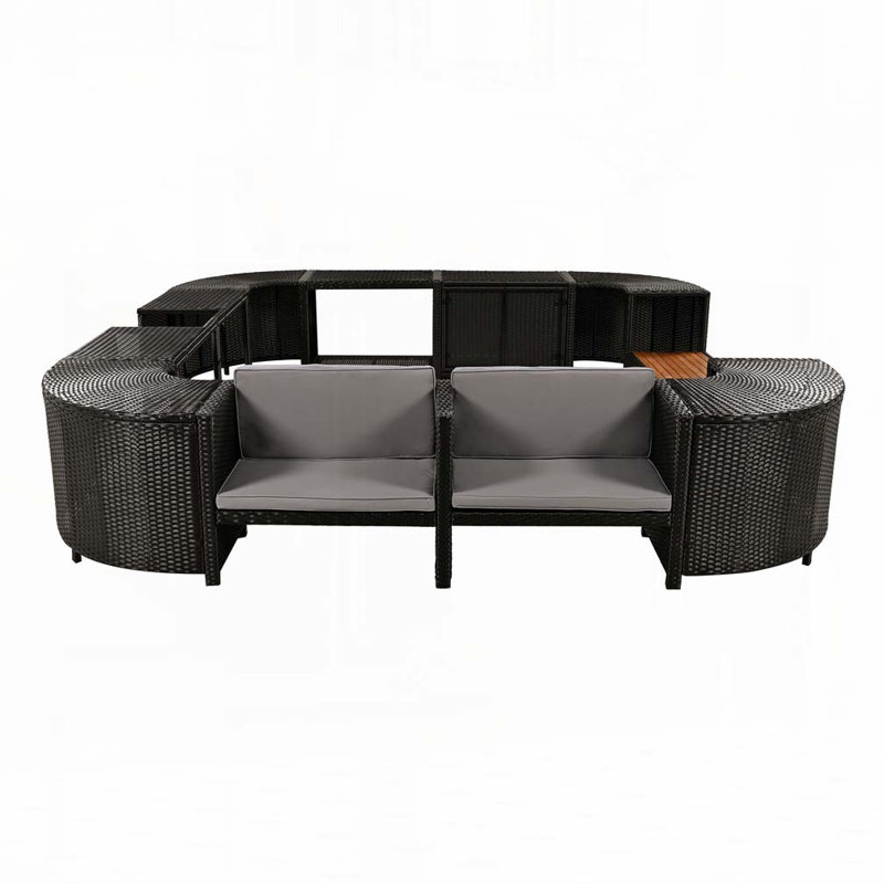 Ensemble de canapé modulaire d'extérieur en rotin, Gris