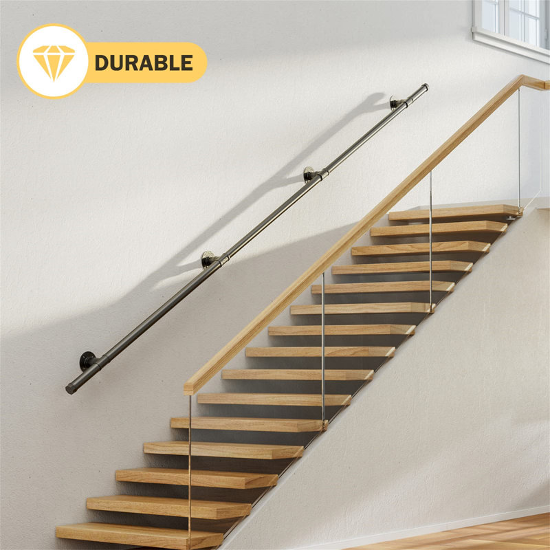 3M Wall Mounted Handrail Safety Hand Rail Non-Slip Steel Pipehandrail Indoor Outdoor Industrial Pipe Towel Rail Wrought Iron Wall Balustrade Handrail Banister Stair Railing