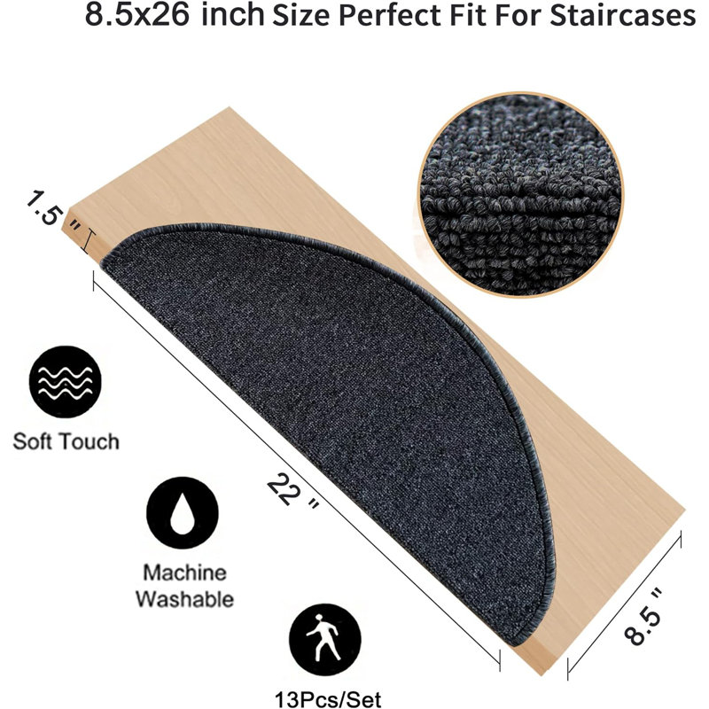 Tapis d'escalier Bullnose, Noir / gris