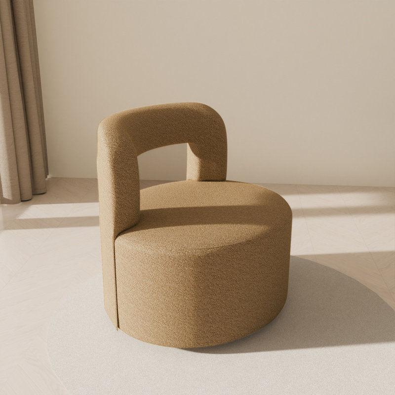 Teddy Accent Chair with Open-Back, 360°Rotating Base,, Brown Polyester