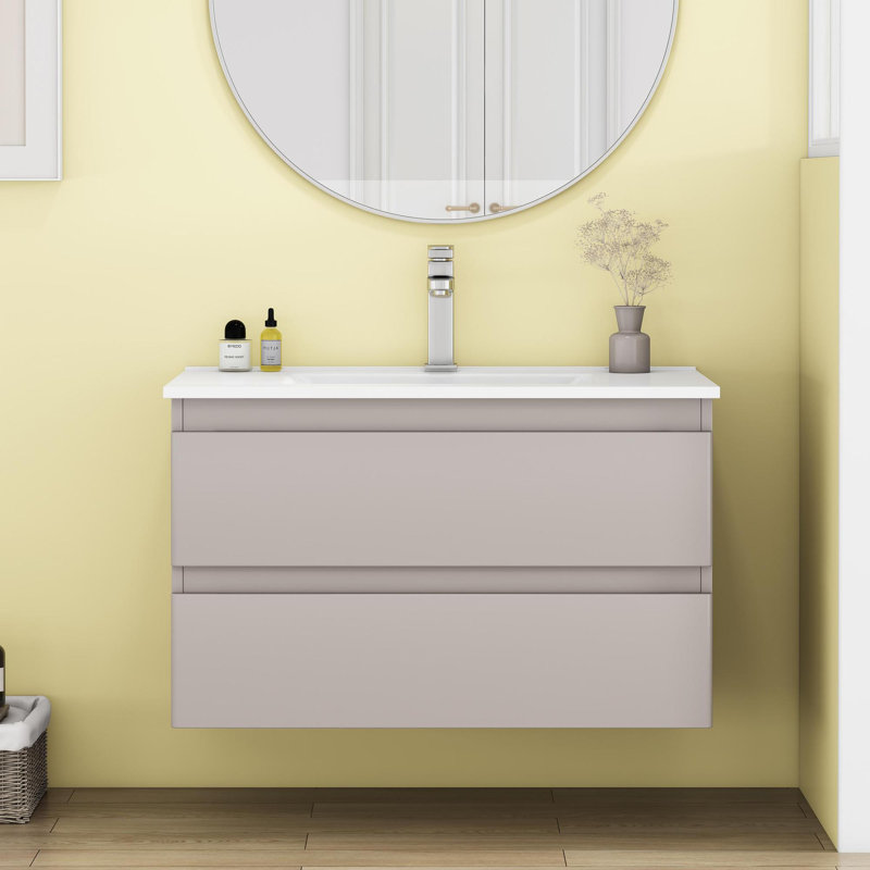 32" Wall-Mounted Luxury Bathroom Vanity, Gray