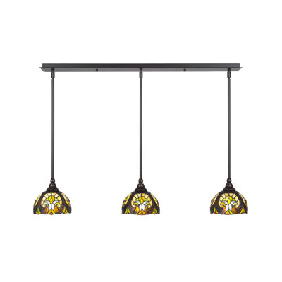 3 Light Stem Hung Linear Pendalier Shown With 7" Ivory Cypress Art Glass